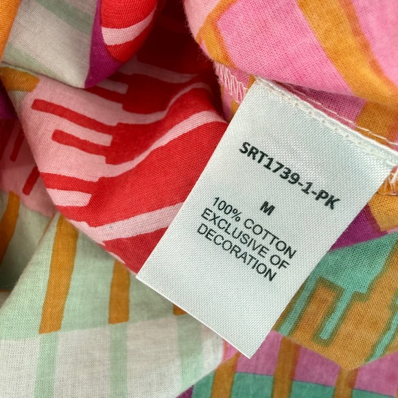 THML Smocked Ruffle Top Womens Medium Multicolor Geometric Patchwork Sleeveless - Picture 9 of 9